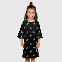 Платье клеш для девочки Голуби на черном паттерн, цвет: 3D-принт — фото 2
