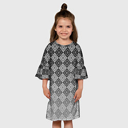 Платье клеш для девочки Геометрический узор в серых тонах градиент, цвет: 3D-принт — фото 2