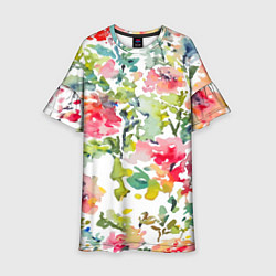 Платье клеш для девочки Floral pattern Watercolour Summer, цвет: 3D-принт