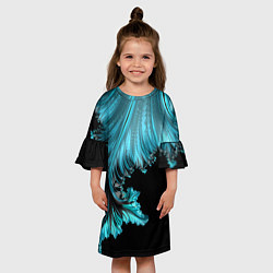 Платье клеш для девочки Черный с голубым неоновый фрактал Ледяная абстракц, цвет: 3D-принт — фото 2