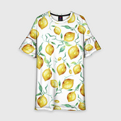 Платье клеш для девочки Лимоны Нарисованные Акварелью, цвет: 3D-принт