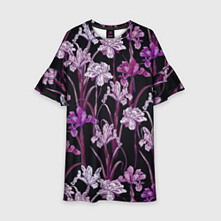Платье клеш для девочки Цветы Фиолетовые Ирисы, цвет: 3D-принт
