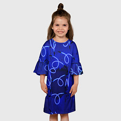 Платье клеш для девочки Неоновые закрученные фонари - Синий, цвет: 3D-принт — фото 2
