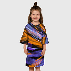 Платье клеш для девочки Неоновые прерывающиеся линии - Оранжевый и фиолето, цвет: 3D-принт — фото 2