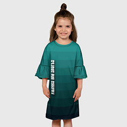 Платье клеш для девочки Fitness and sports Бирюзовый полосатый градиент, цвет: 3D-принт — фото 2