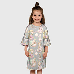 Платье клеш для девочки Зайки на сером, цвет: 3D-принт — фото 2