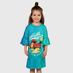 Платье клеш для девочки Summer car Авто на пляже, цвет: 3D-принт — фото 2