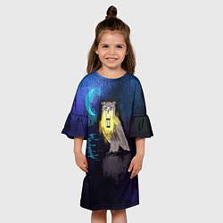 Платье клеш для девочки Сова с фонарем на фоне ночи, цвет: 3D-принт — фото 2