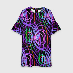 Платье клеш для девочки Неоновые круги и линии - Фиолетовый, цвет: 3D-принт