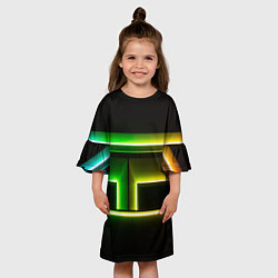 Платье клеш для девочки Неоновые фигуры и линии - Зелёный и жёлтый, цвет: 3D-принт — фото 2
