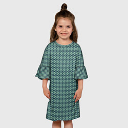 Платье клеш для девочки Мелкий бирюзовый клетчатый узор, цвет: 3D-принт — фото 2