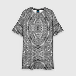 Платье клеш для девочки Black and white oriental ornament, цвет: 3D-принт