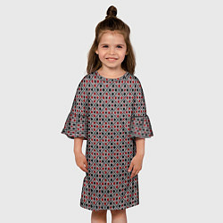 Платье клеш для девочки Красный, черный квадраты на гранжевом сером, цвет: 3D-принт — фото 2