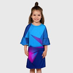 Платье клеш для девочки Абстрактные геометрические фигуры - Синий, цвет: 3D-принт — фото 2