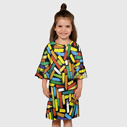 Платье клеш для девочки Летний паттерн из разноцветных мелков, цвет: 3D-принт — фото 2