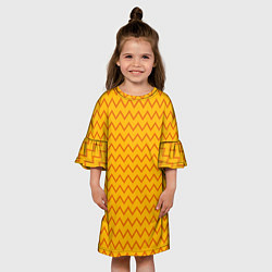 Платье клеш для девочки Оранжевые линии зиг-заги, цвет: 3D-принт — фото 2