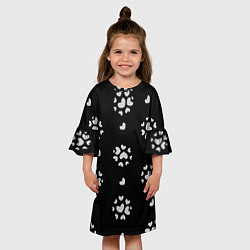 Платье клеш для девочки Серые сердца на черном фоне, цвет: 3D-принт — фото 2