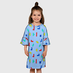 Платье клеш для девочки Тетрис на голубом фоне, цвет: 3D-принт — фото 2