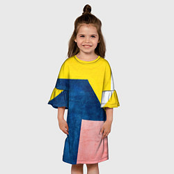 Платье клеш для девочки Абстрактный набор геометрических фигур - Жёлтый, цвет: 3D-принт — фото 2