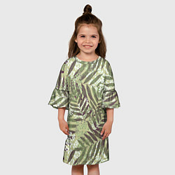 Платье клеш для девочки Зелёные и Белые Листья Джунглей, цвет: 3D-принт — фото 2