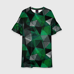 Платье клеш для девочки Зеленый, серый и черный геометрический, цвет: 3D-принт