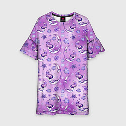 Платье клеш для девочки Танцующие русалки на фиолетовом, цвет: 3D-принт
