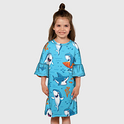 Платье клеш для девочки Прикольные акулята - паттерн, цвет: 3D-принт — фото 2