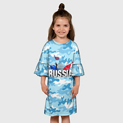 Платье клеш для девочки Russia: синий камфуляж, цвет: 3D-принт — фото 2