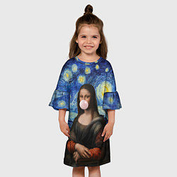 Платье клеш для девочки Мона Лиза Приколы - Звездная ночь, цвет: 3D-принт — фото 2