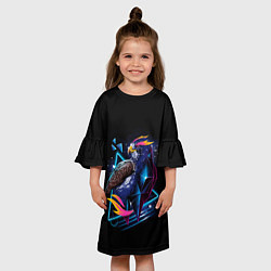 Платье клеш для девочки Неоновая птица - Арт, цвет: 3D-принт — фото 2