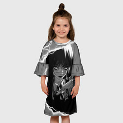 Платье клеш для девочки Человек-бензопила : Мичико - Полутона, цвет: 3D-принт — фото 2