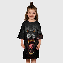 Платье клеш для девочки Злой волк с открытой пастью, цвет: 3D-принт — фото 2
