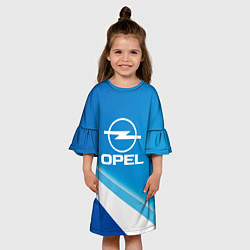 Платье клеш для девочки Опель - голубая абстракция, цвет: 3D-принт — фото 2