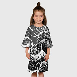 Платье клеш для девочки Черно-белые волны, цвет: 3D-принт — фото 2