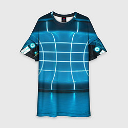 Платье клеш для девочки Абстрактная панель неоновых голубых фонарей, цвет: 3D-принт