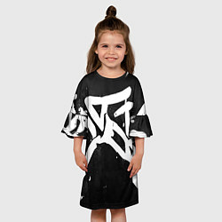 Платье клеш для девочки Иероглифы в стиле граффити, цвет: 3D-принт — фото 2