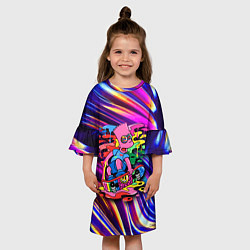 Платье клеш для девочки Скейтбордист Барт Симпсон на фоне разноцветных кля, цвет: 3D-принт — фото 2