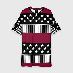 Платье клеш для девочки Burgundy black striped pattern, цвет: 3D-принт