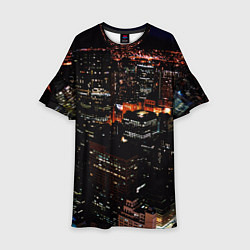 Платье клеш для девочки Ночной город - вид с высоты, цвет: 3D-принт