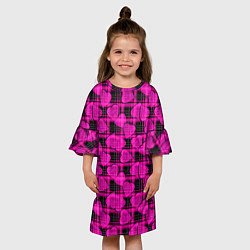 Платье клеш для девочки Black and pink hearts pattern on checkered, цвет: 3D-принт — фото 2
