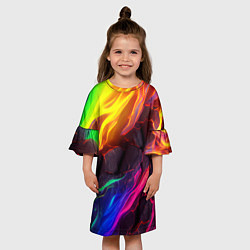 Платье клеш для девочки Neon rainbow lava, цвет: 3D-принт — фото 2