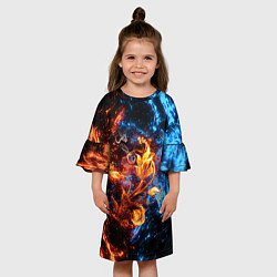 Платье клеш для девочки Огонь и вода - Огненный цветок, цвет: 3D-принт — фото 2