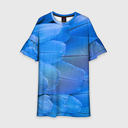Платье клеш для девочки Текстура с голубыми перьями, цвет: 3D-принт