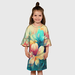 Платье клеш для девочки Цветочный букет нарисованный маслом, цвет: 3D-принт — фото 2