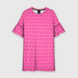 Платье клеш для девочки Розовые цветочки - паттерн из ромашек, цвет: 3D-принт