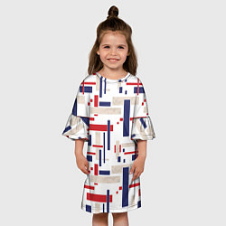 Платье клеш для девочки Геометрический узор Орион красно-синий на белом, цвет: 3D-принт — фото 2