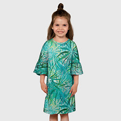 Платье клеш для девочки Тропические листья на зеленом фоне, цвет: 3D-принт — фото 2