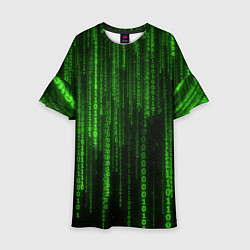Платье клеш для девочки Двоичный код зеленый, цвет: 3D-принт
