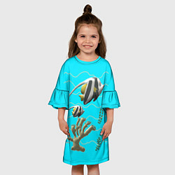 Платье клеш для девочки Подводный мир рыбки кораллы, цвет: 3D-принт — фото 2