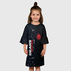 Платье клеш для девочки Gears of War красно-белой лого на темном фоне, цвет: 3D-принт — фото 2